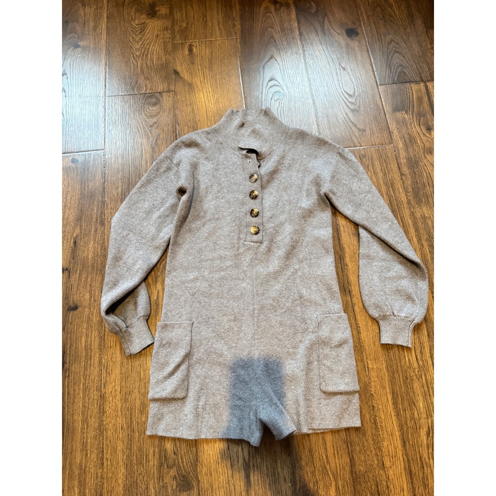 Dark Grey Knit Long Sleeve Mock Neck Button Front Romper M7J113 S